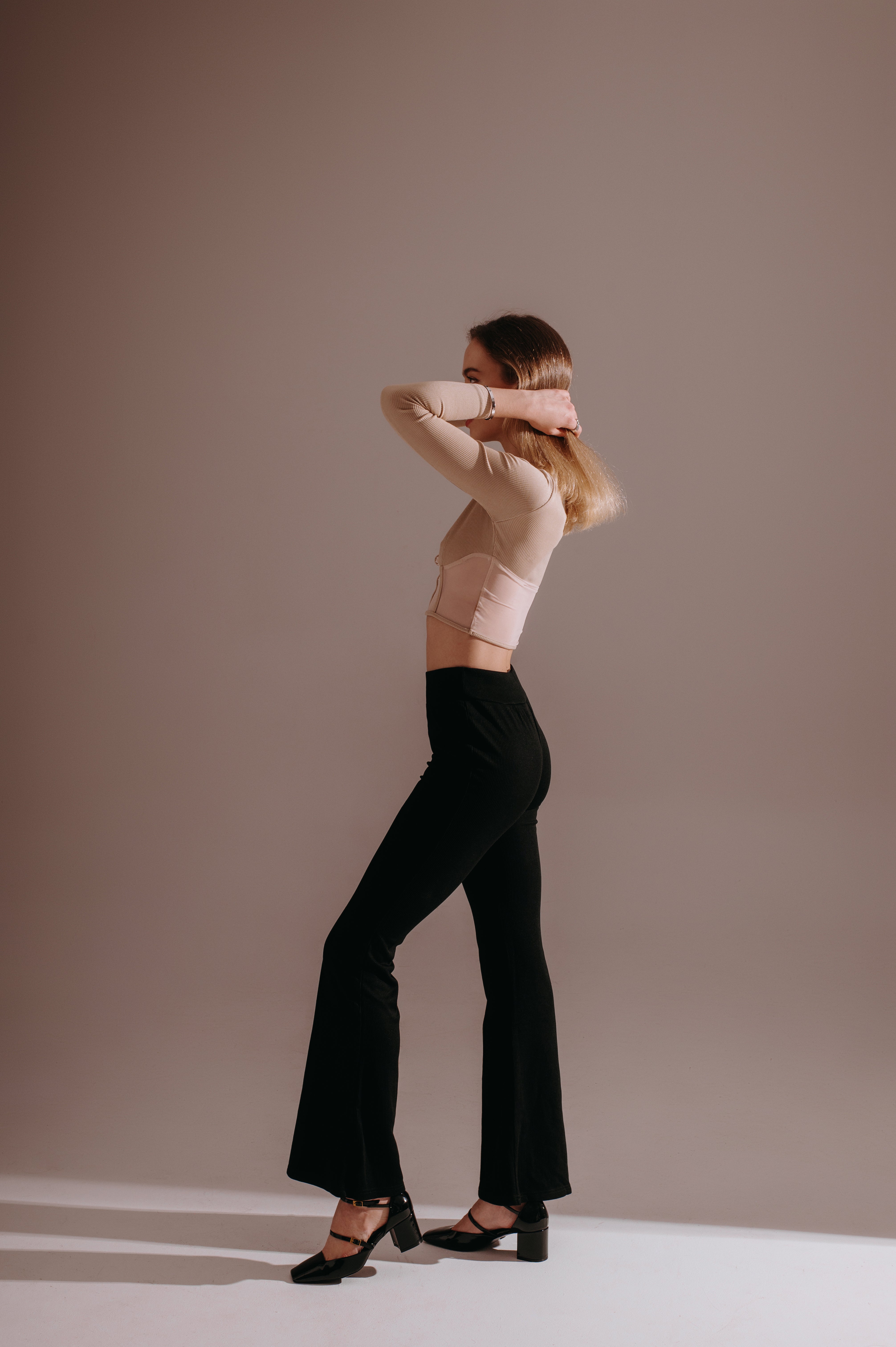 Nora Sheer Panel Knit Crop Top – Beige