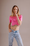 Tessa Tassel Knit Crop Top – Candy Pink
