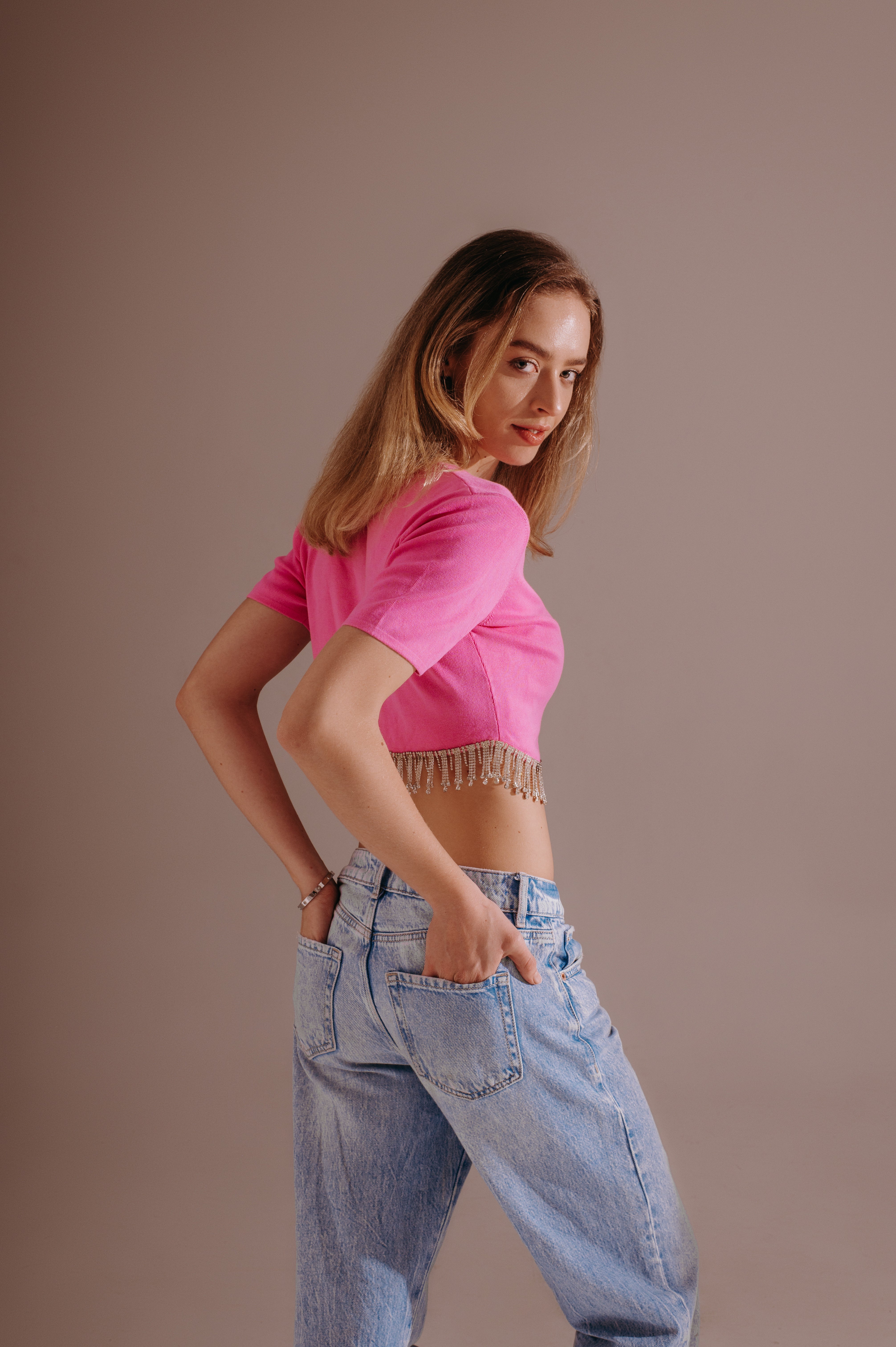 Tessa Tassel Knit Crop Top – Candy Pink