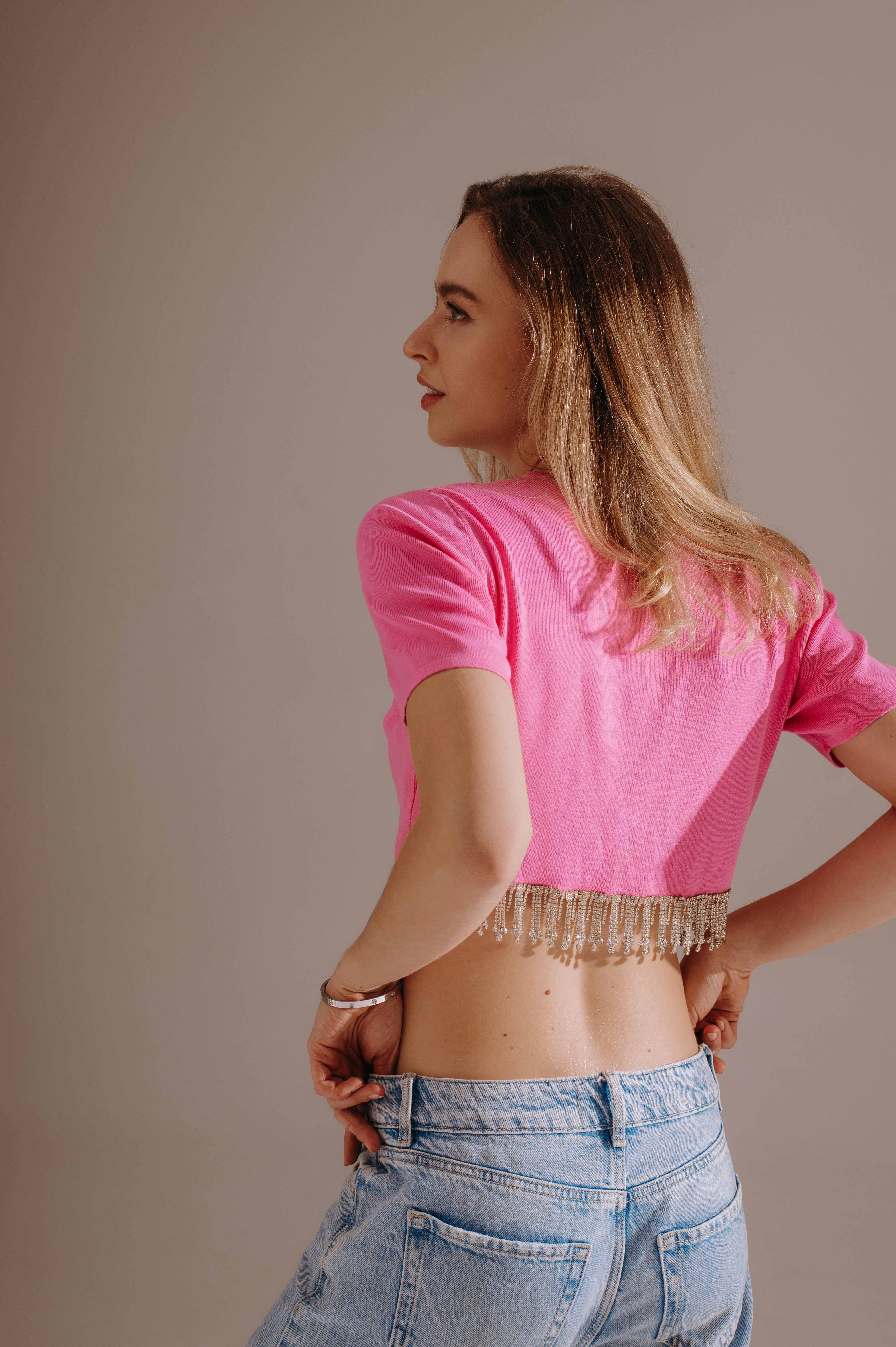 Tessa Tassel Knit Crop Top – Candy Pink