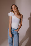 Rosie One-Shoulder Flower Top – White